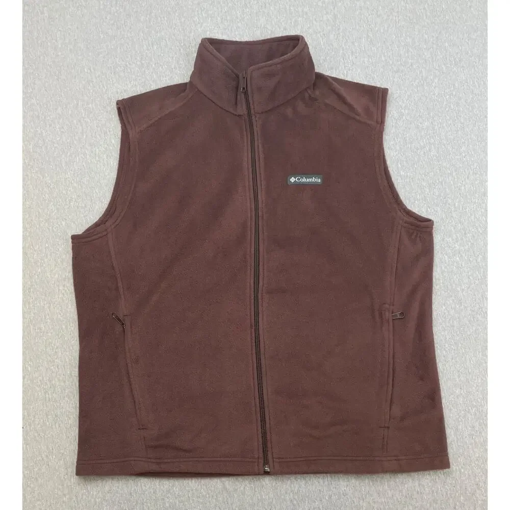 Columbia‎ Vest Mens Large Brown Fleece Full Zip Mock Neck